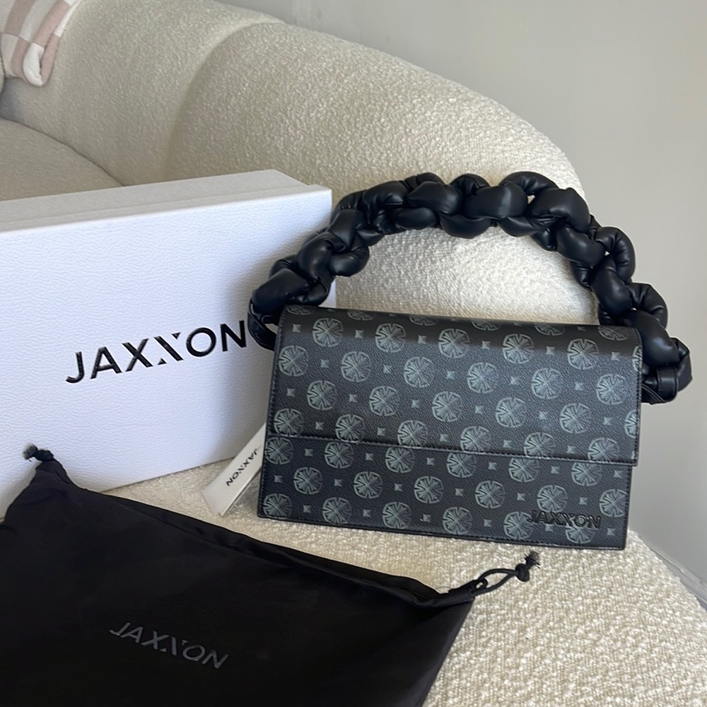 Jaxxon black printed large leather strap shoulder bag BRAND NEW - Picture 1 of 7